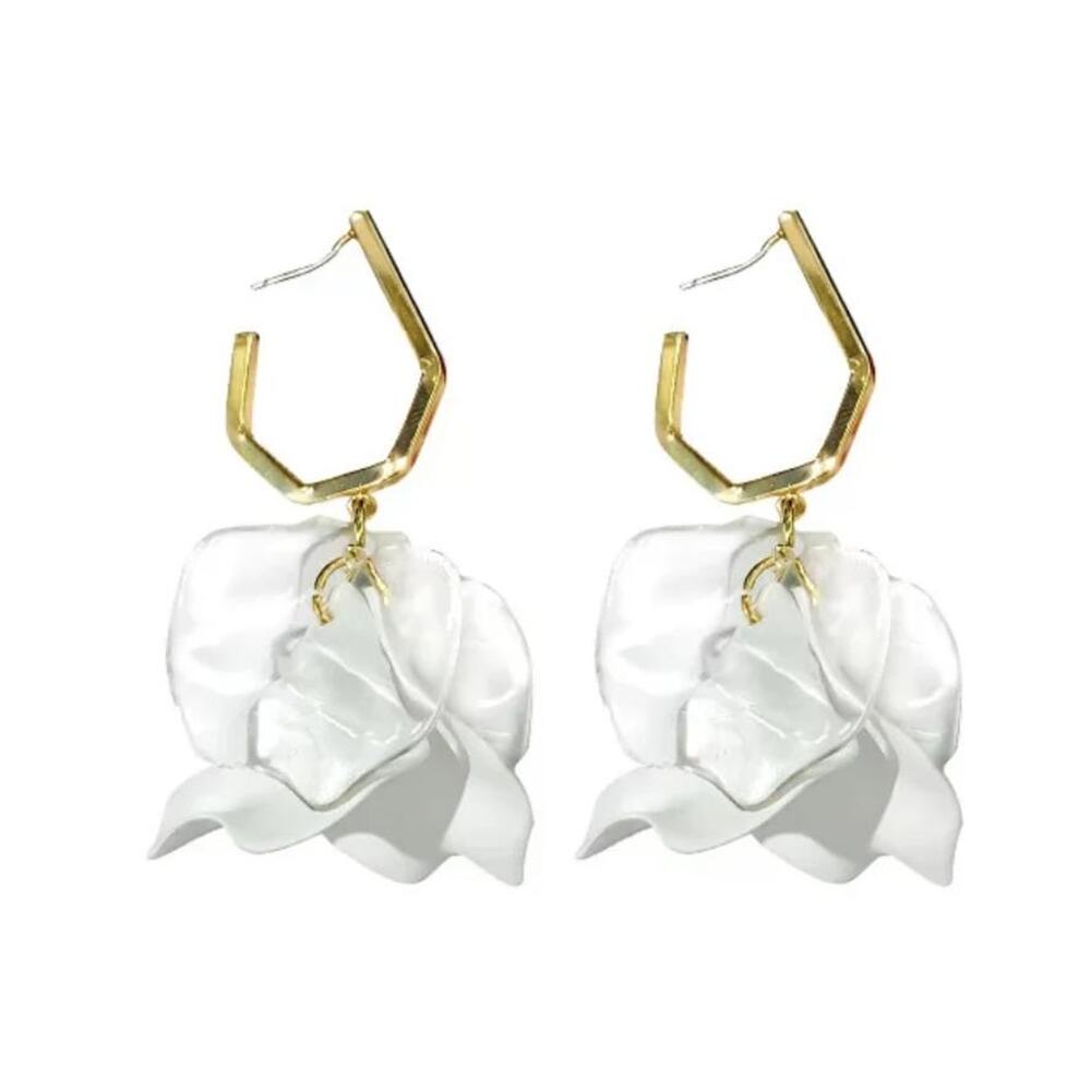 Rashida Clear Petal Statement Drop Earrings